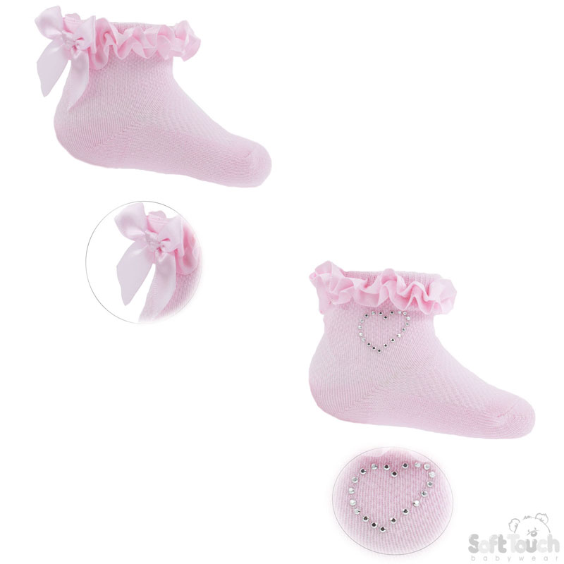 Pink Jaquard Socks W/Lace No. S245-P